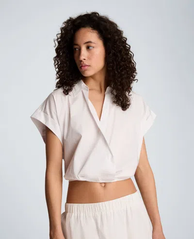 Kenneth Cole Pleat Crossover Front Cropped Shirt In White