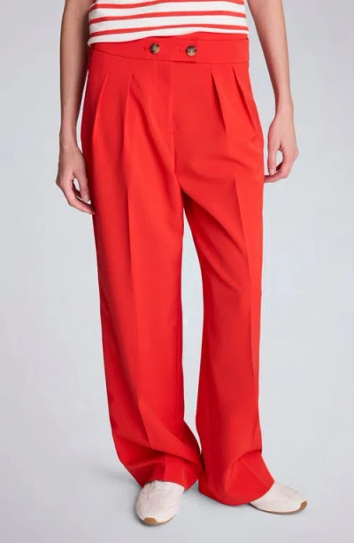 Kenneth Cole Luxe Twill Fly Front Pleat Crisscross Wide Leg Pant In Red