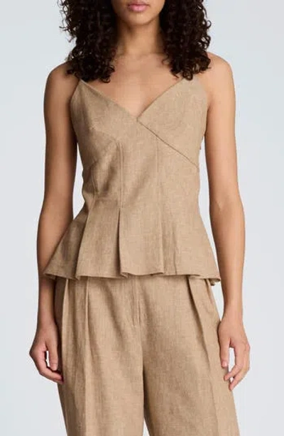 Kenneth Cole Linen Fitted Cami With Pleated Body In Brown