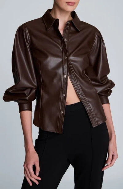 Kenneth Cole Pleated Faux Leather Snap Front Top In Burgundy