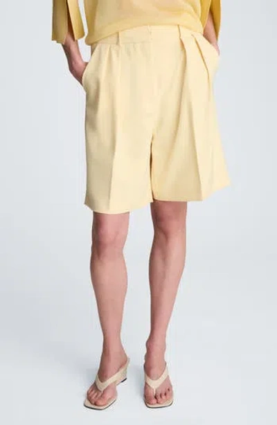 Kenneth Cole Pleated High Waist Shorts In Pastel Yellow