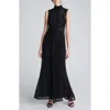 Kenneth Cole Pleated Illusion Neck Maxi Cocktail Dress In Black