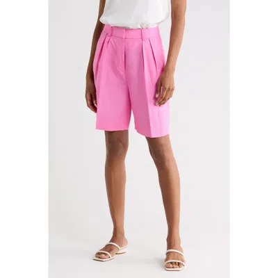 Kenneth Cole Pleated Linen Bermuda Shorts In Pink