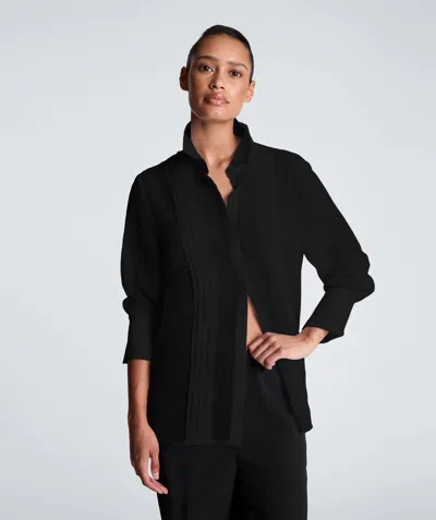 Kenneth Cole Pleated Long Sleeve Blouse In Black