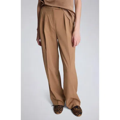 Kenneth Cole Pleated Mid Rise Wide Leg Pants In Brown