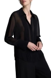 Kenneth Cole Chiffon Pleated Long Sleeve Blouse In Black