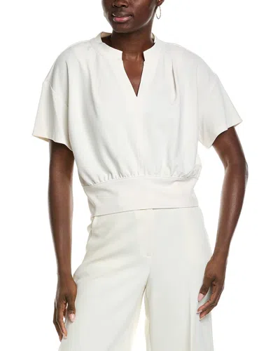 Kenneth Cole Pleated Shoulder Blouse In White