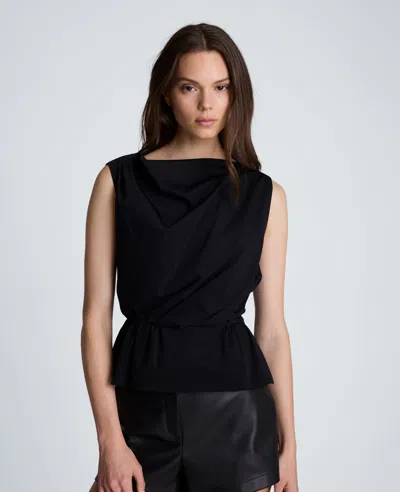 Kenneth Cole Pleated Sleeve Cowl Neck Peplum Top In Multi