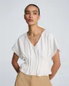 Kenneth Cole Pleated V-neck Pullover Top In White