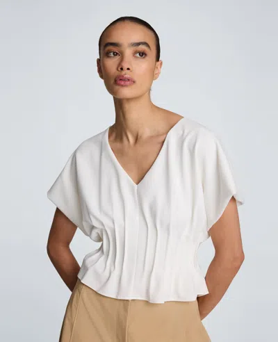 Kenneth Cole Pleated V-neck Pullover Top In White