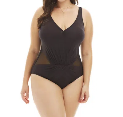 Kenneth Cole Plus Size Shirred Halter One Piece Swimsuit In Ready To Ruffle Black In Brown