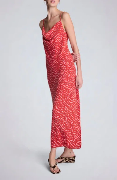Kenneth Cole Polka Dot Satin Cowl Neck Slip Dress In Red