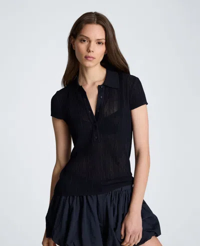 Kenneth Cole Polo Cap Sleeve Varigated Rib Sweater In Blue