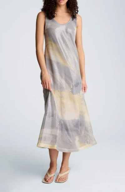 Kenneth Cole Print Sequin Sleeveless Maxi Dress In Gray