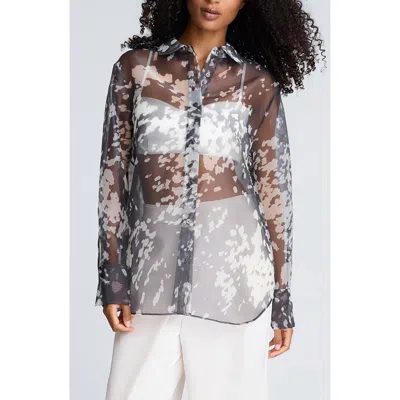 Kenneth Cole Print Sheer Button-up Shirt In Black