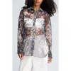 Kenneth Cole Printed Organza Oversized Button Front Shirt In Black