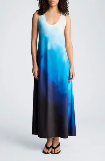 Kenneth Cole Print Sleeveless Maxi Dress In Blue
