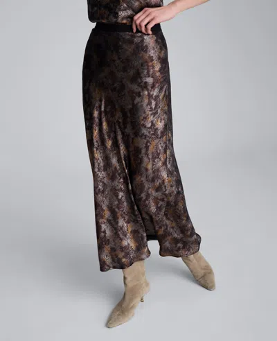 Kenneth Cole Printed Foil Satin Maxi Skirt In Multi