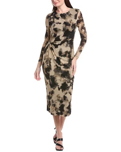 Kenneth Cole Printed Mesh Midi Dress In Brown