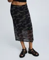 Kenneth Cole Printed Mesh Pull-on Side Ruched Midi Skirt In Black