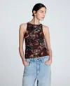 Kenneth Cole Printed Mesh Side Tied Tank Top In Burgundy