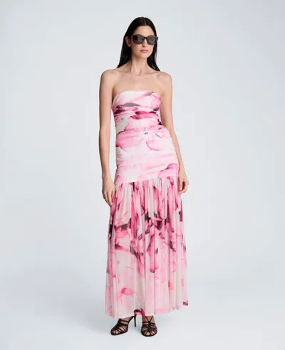 Kenneth Cole Printed Mesh Strapless Maxi Dress In Pink