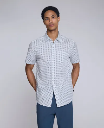 Kenneth Cole Printed Short Sleeve Pocket Button-down Shirt In Blue