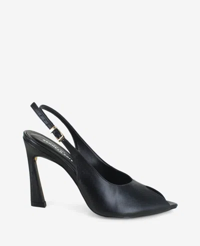 Kenneth Cole Priya Leather Peep Toe Slingback Heel In Black