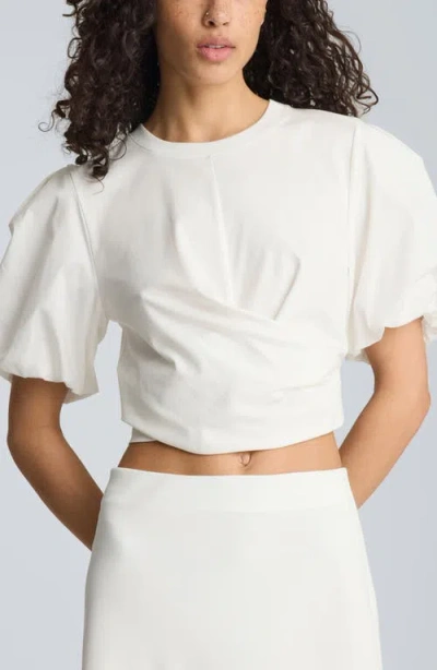 Kenneth Cole Puff Sleeve Faux Wrap T-shirt In White