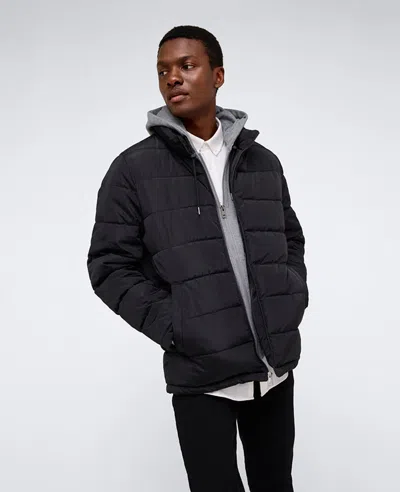 Kenneth Cole Puffer With Attached Jersey Hood In Black