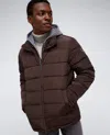 Kenneth Cole Puffer With Attached Jersey Hood In Chocolate
