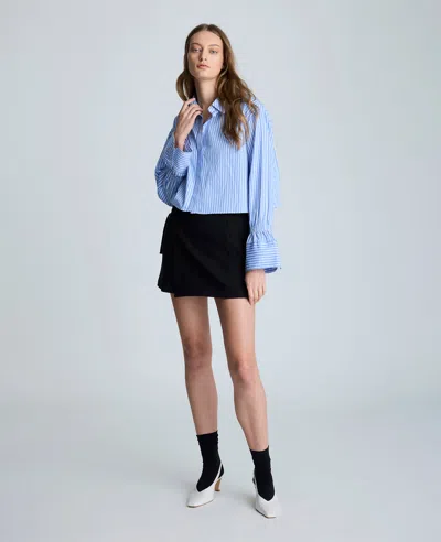 Kenneth Cole Pull On Assymetrical Faux Wrap Buckle Skort In Black