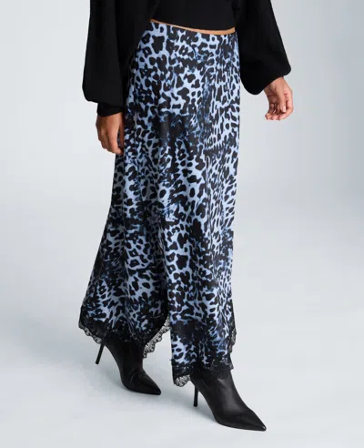 Kenneth Cole Pull On Asymmetrical Lace Hem Skirt In Blue