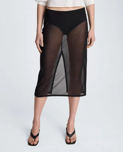 Kenneth Cole Pull On Mesh Midi Skirt With Built-in Underwear In Black