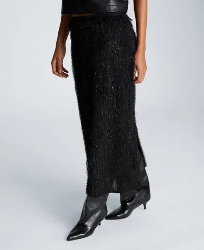 Kenneth Cole Pull On Midi Skirt With Center Back Slit In Black