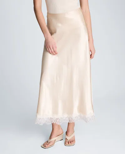 Kenneth Cole Lace Trim Satin Midi Skirt In Neutral