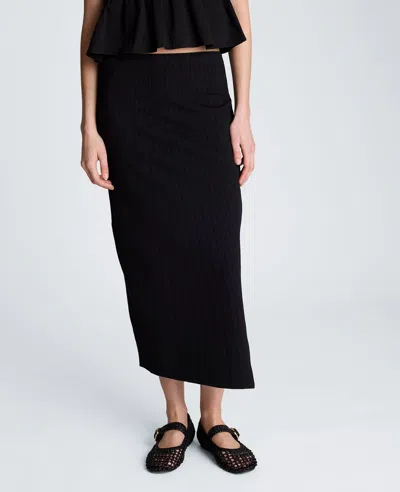 Kenneth Cole Pull On Midi Skirt With Side Slit In Black