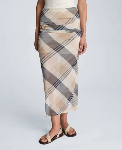 Kenneth Cole Pull On Side Ruched Midi Skirt In Multi