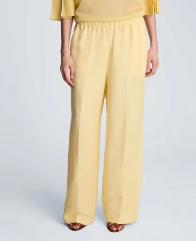 Kenneth Cole Pull On Waistband Elastic Back Wide Leg Refined Linen Blend Pant In Yellow