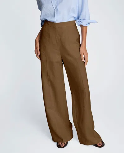 Kenneth Cole Pull-on Linen Blend Straight Leg Pants In Brown