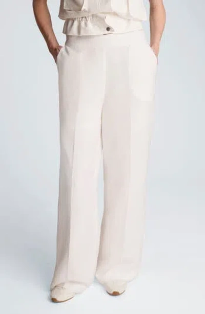 Kenneth Cole Pull-on Linen Blend Straight Leg Pants In White