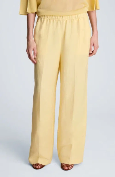 Kenneth Cole Pull-on Linen Blend Straight Leg Pants In Yellow