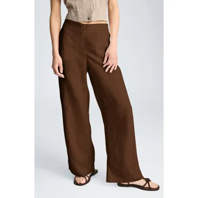 Kenneth Cole Pull-on Linen Blend Wide Leg Pants In Brown