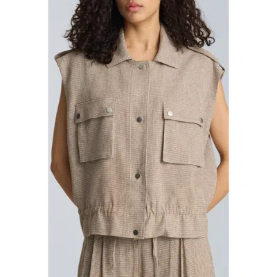 Kenneth Cole Puppytooth Check Short Sleeve Linen Blend Jacket In Brown