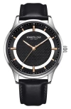 Kenneth Cole Quartz Leather Strap Watch, 45mm In Black