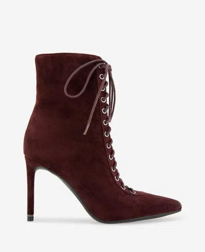 Kenneth Cole Quest Suede Lace Up Heel Boot In Burgundy