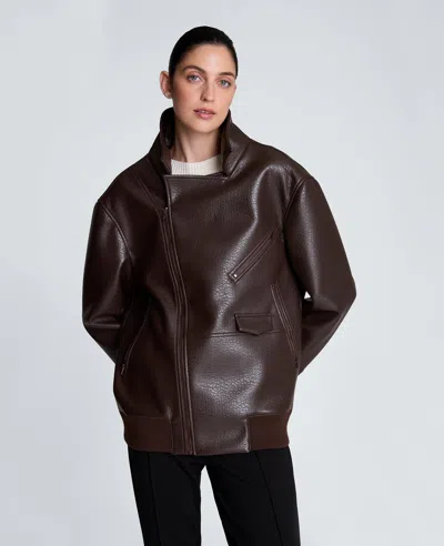 Kenneth Cole Raw Edge Oversized Moto Jacket In Brown