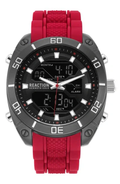 Kenneth Cole Reaction Ana-digital Silicone Strap Watch, 46mm In Red