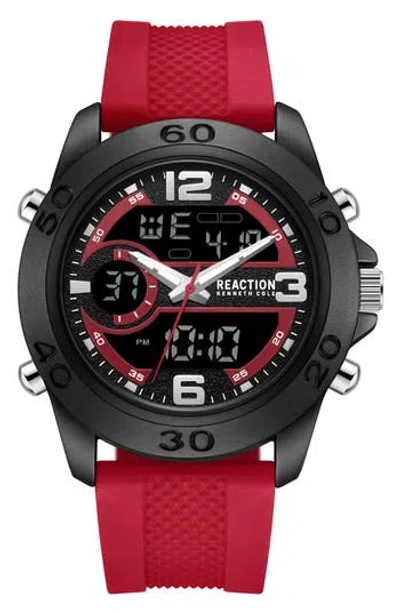 Kenneth Cole Reaction Ana-digital Silicone Strap Watch, 47mm In Red