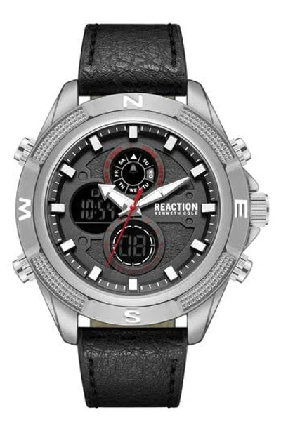 Kenneth Cole Reaction Analog & Digital Faux Leather Strap Watch, 48.2mm